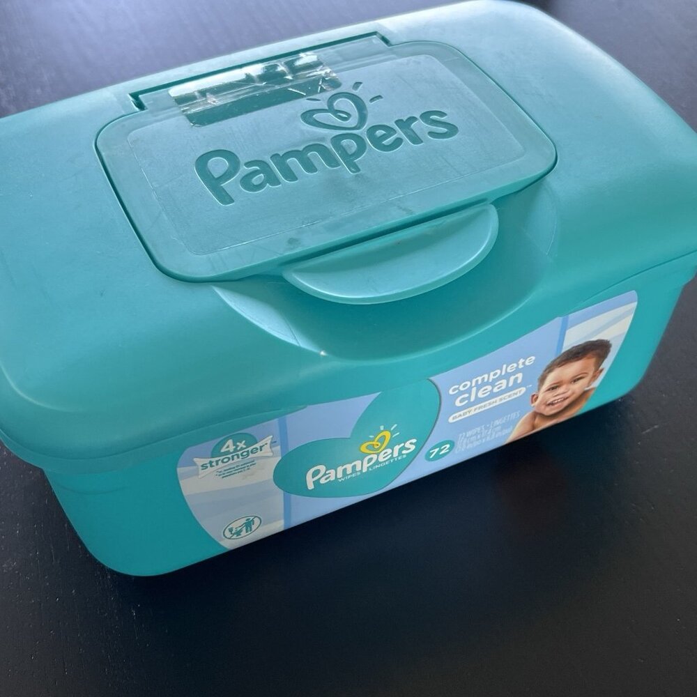 Empty Pampers Baby Wipes Dispenser  Pop Up Container Only Teal Blue Green